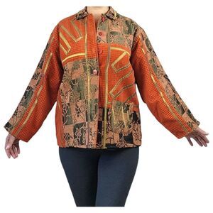 Vintage Silver Stream Jacket Metallic Brocade Corduroy Shacket Button Up OS